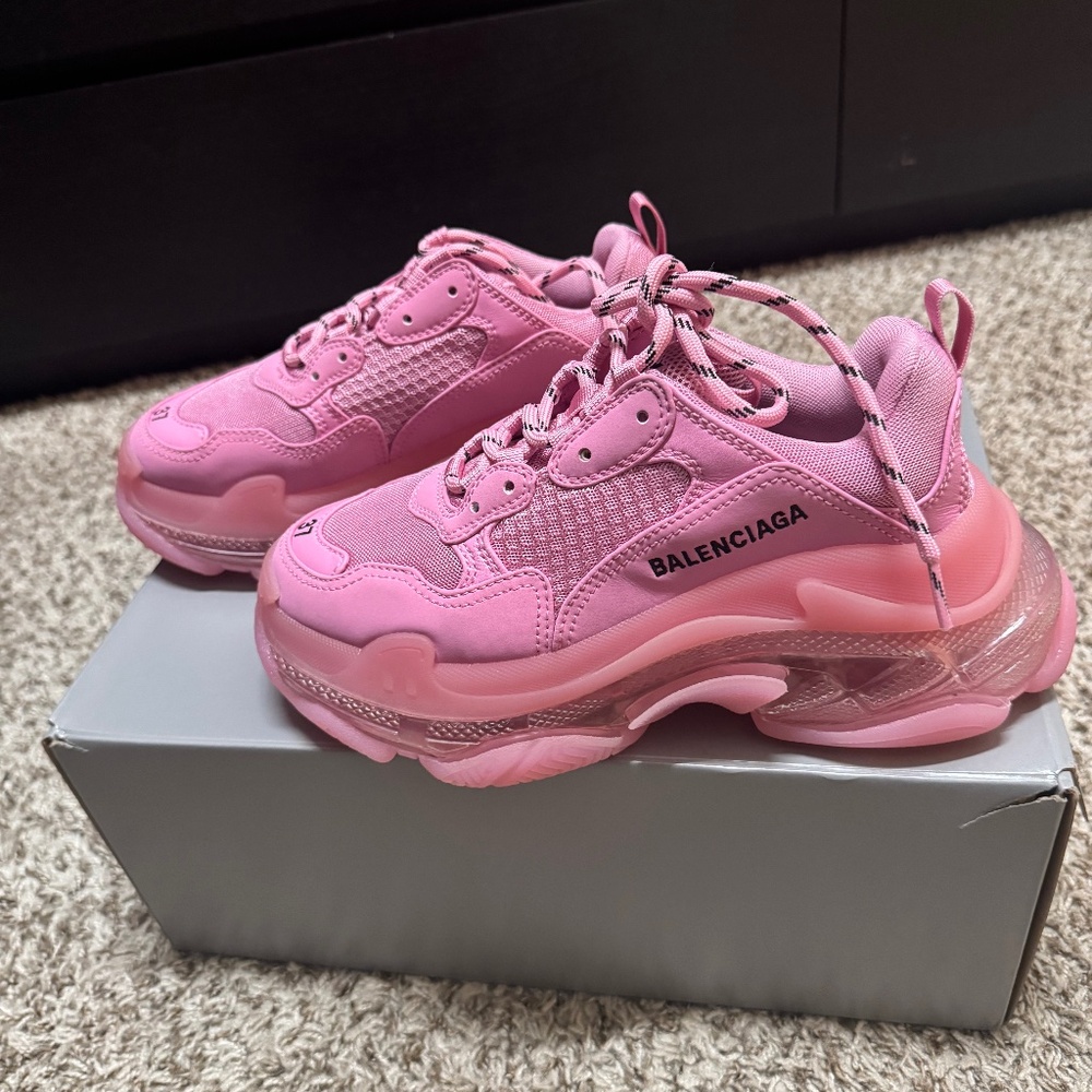 Fabric Mesh Clear Sole Womens Triple S Sneakers 37 Pink